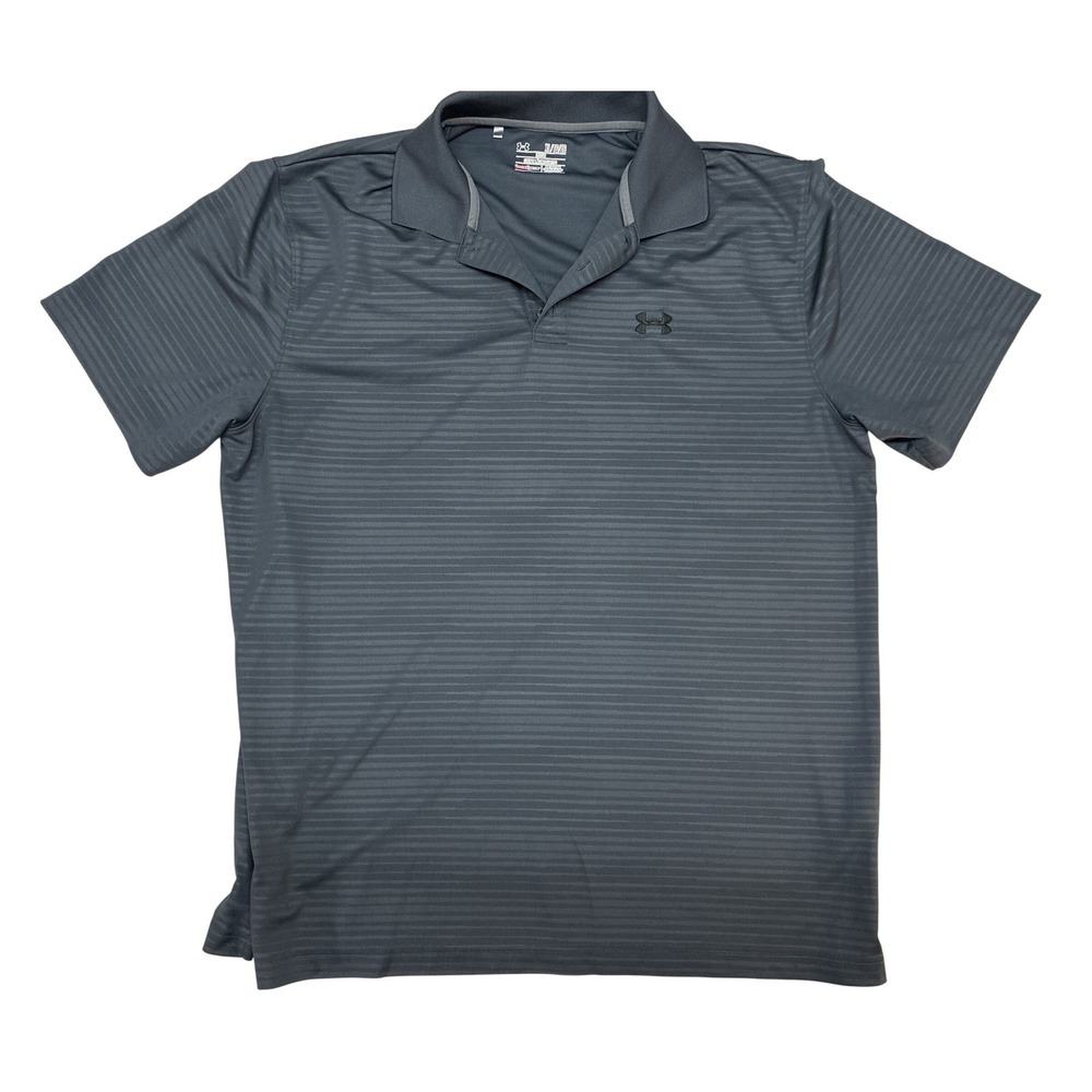Under Armour Mens HeatGear Loose Fit Polo Shirt DarkGray Striped XL Short Sleeve